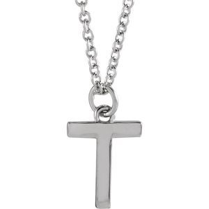 Platinum 9.5mm Small Block Initial T Necklace, 18 Inch